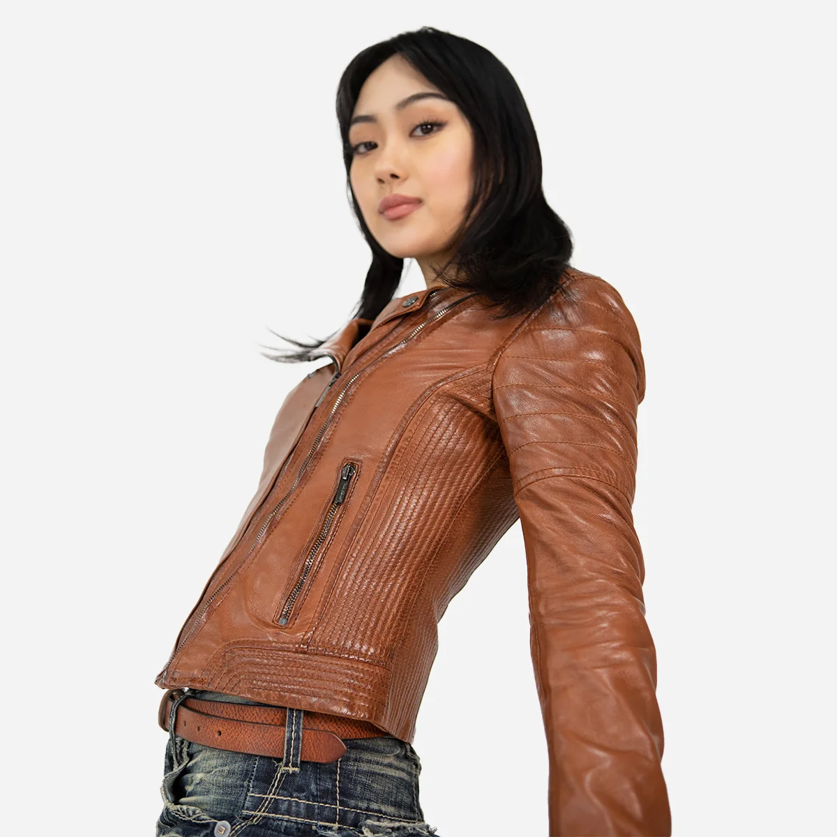 Ladies leather biker jacket brandy Perfecto BS - Image 3