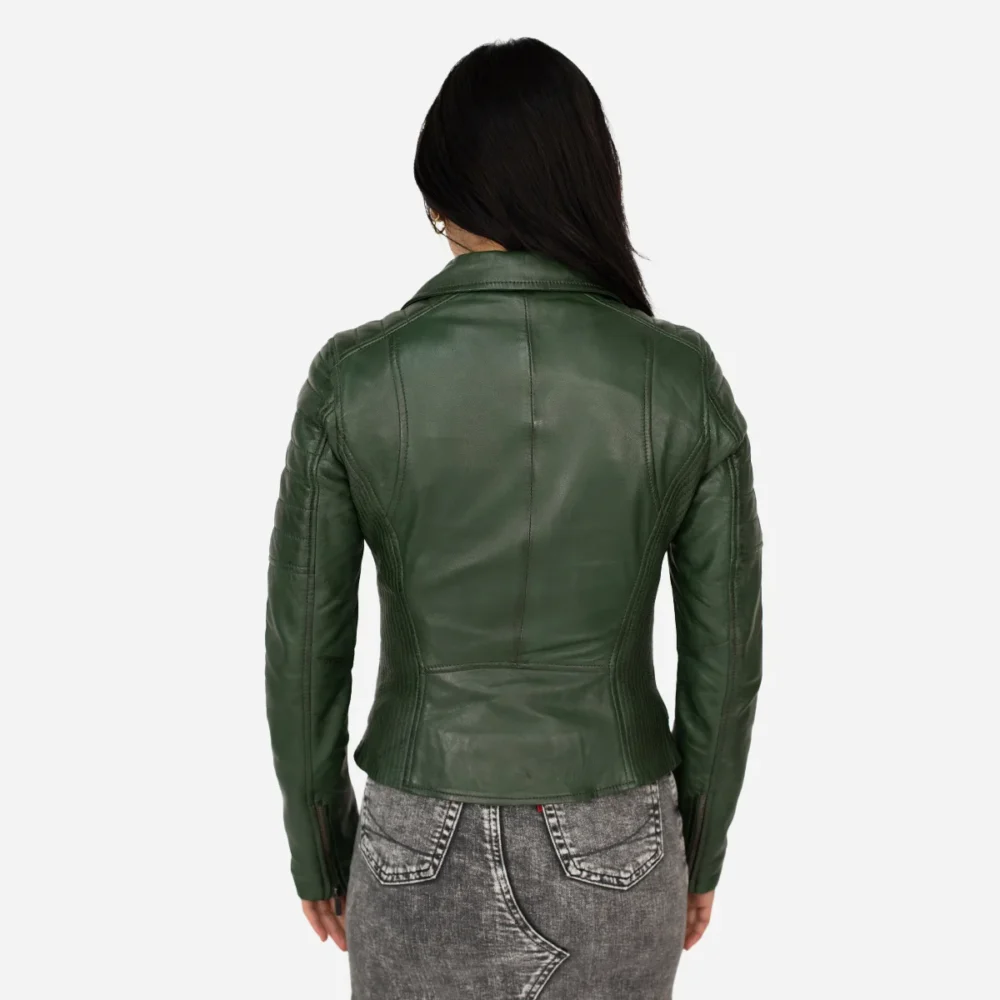 Ladies leather biker jacket green Perfecto BS