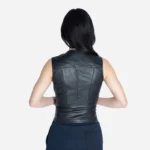 Women leather vest black Lady waistcoat