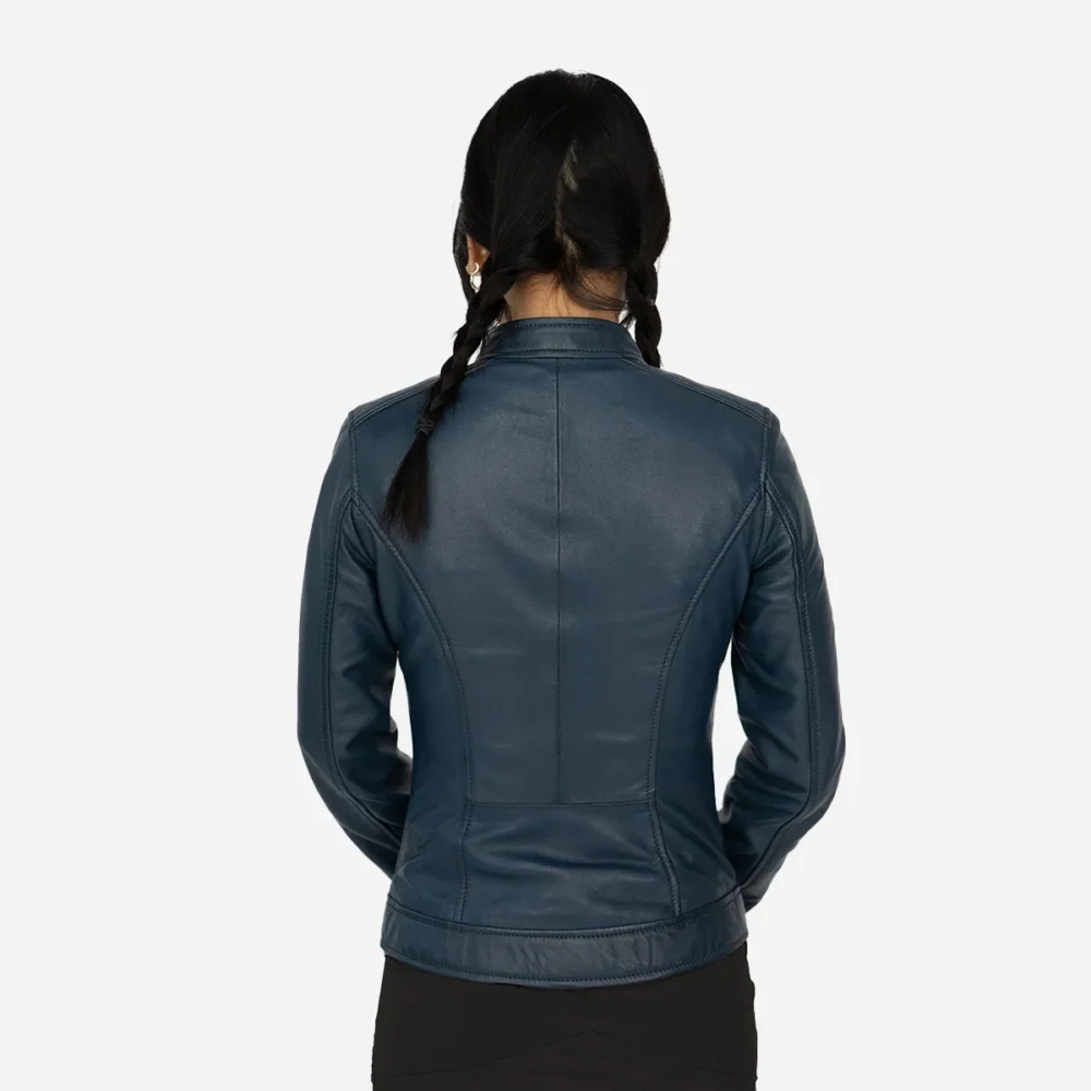 Womens leather jacket jeans blue Sonia K