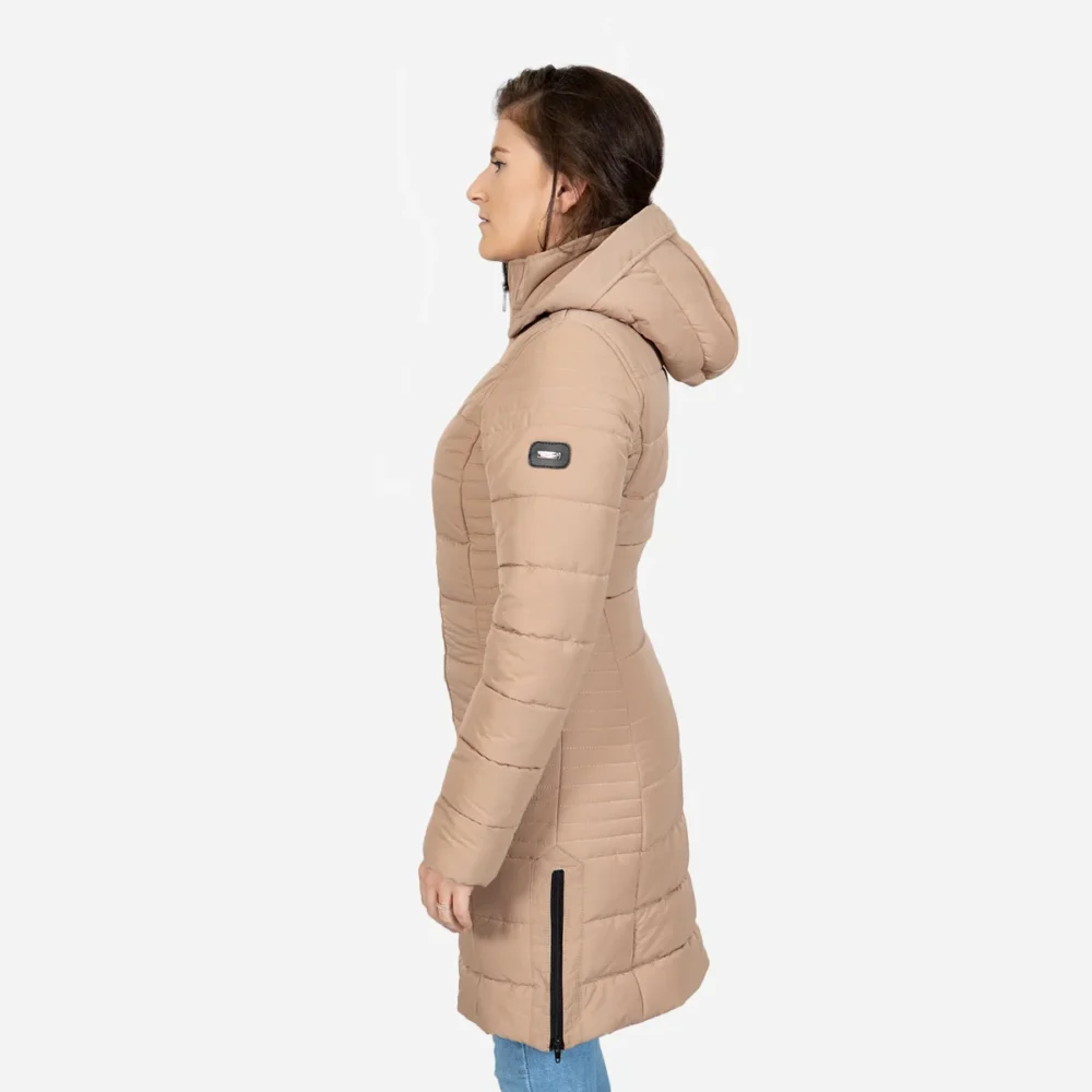 Womens winter jacket long puffer beige