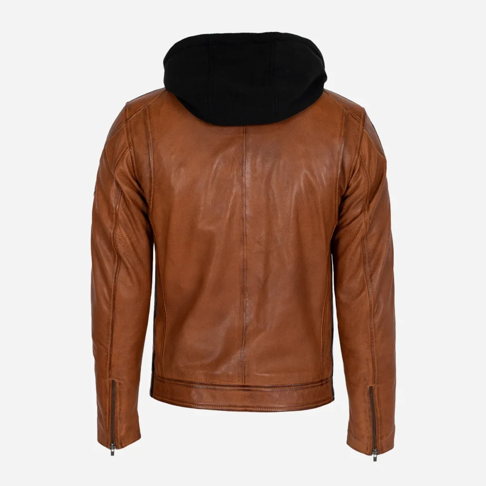 Mens leather biker jacket stripes/patches brandy T20