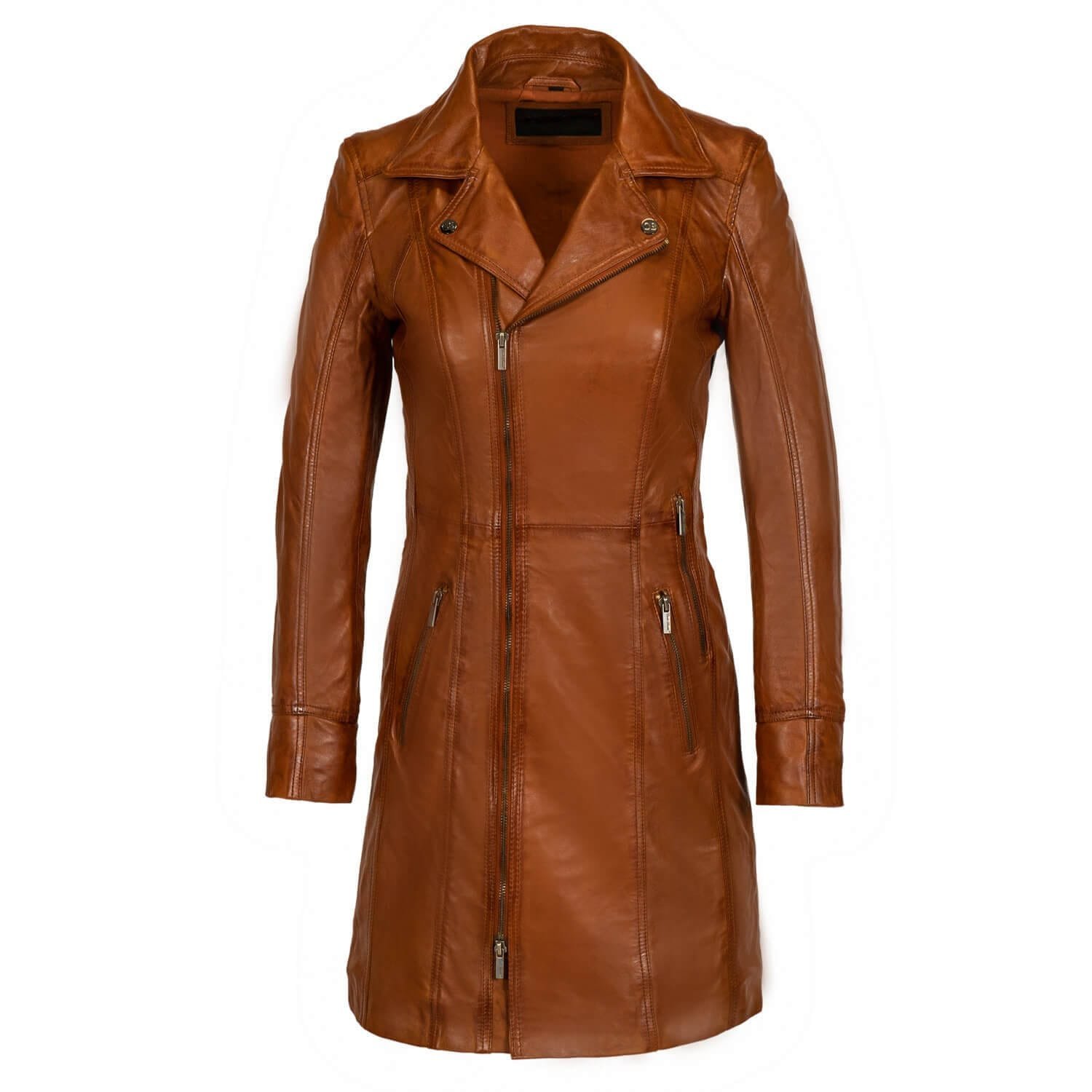 Dames lange leren jas brandy Lady coat (Copy)