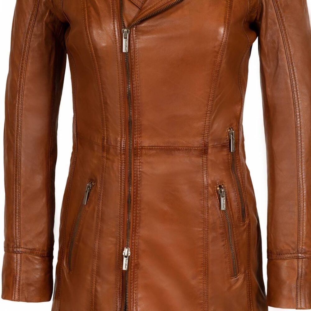 Dames lange leren jas brandy Lady coat (Copy)