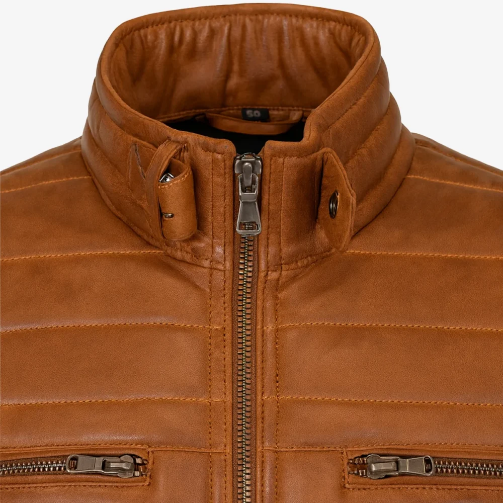 Mens leather puffer brandy bodywarmer