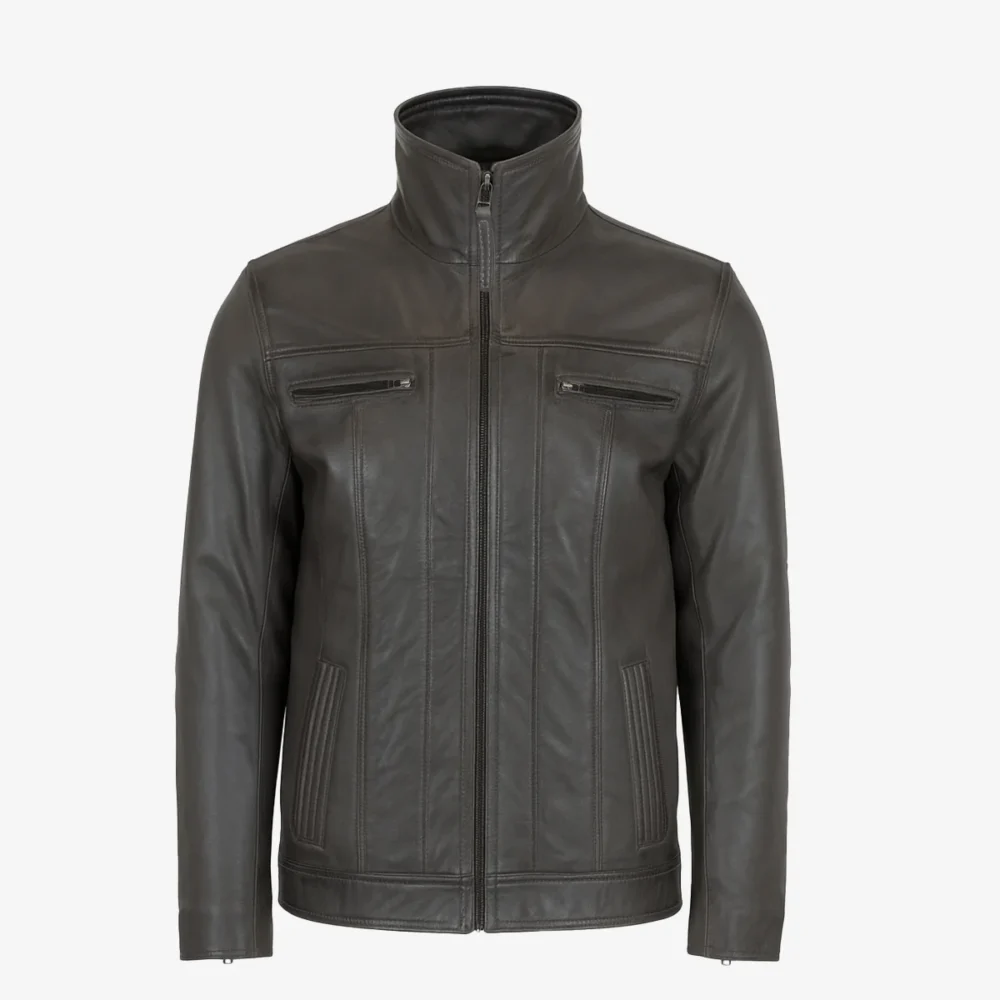 Mens leather jacket charcoal Da004