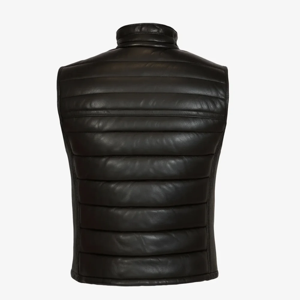 Mens leather puffer black bodywarmer