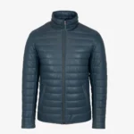 Mens leather puffer jacket jeans blue Basicmen