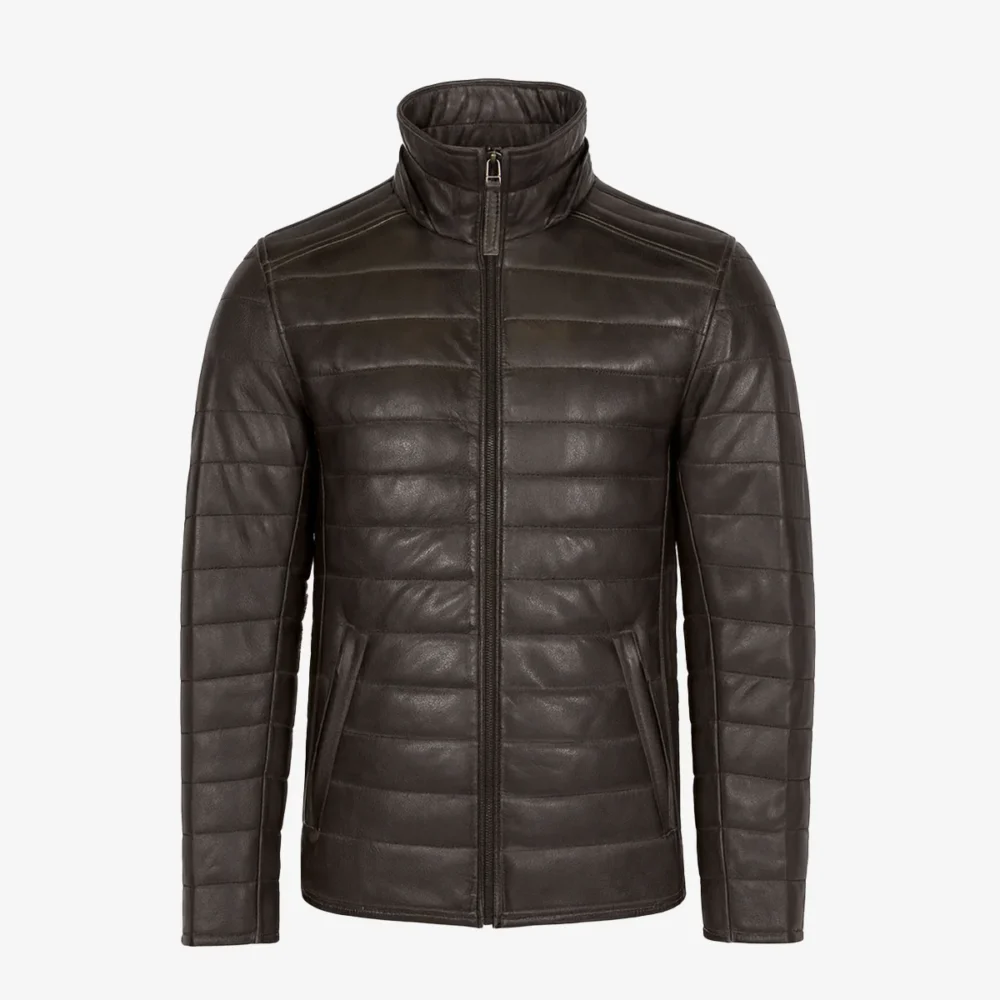 Mens leather puffer jacket charcoal Basicmen