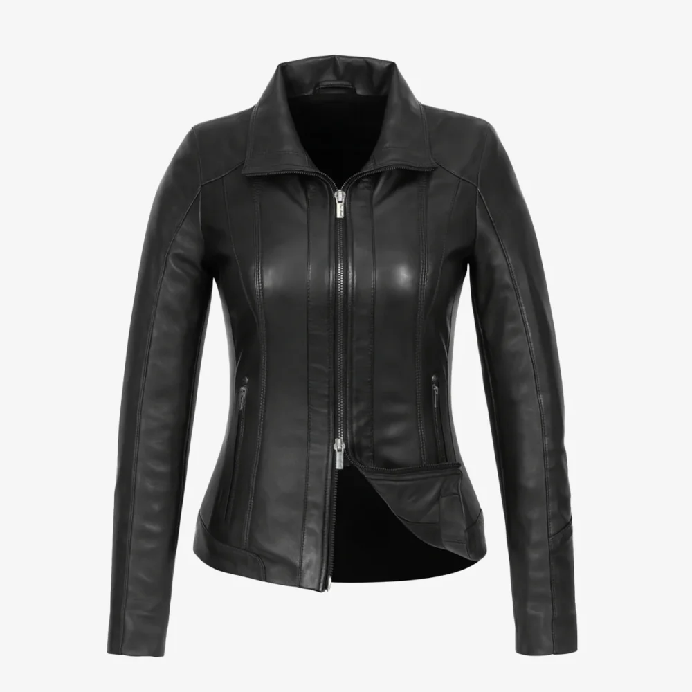 Womens leather jacket black Com 4