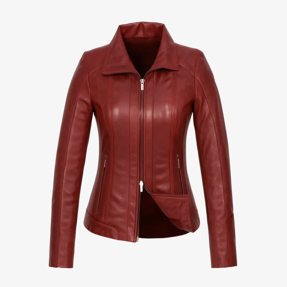 Womens leather jacket maroon Com 4