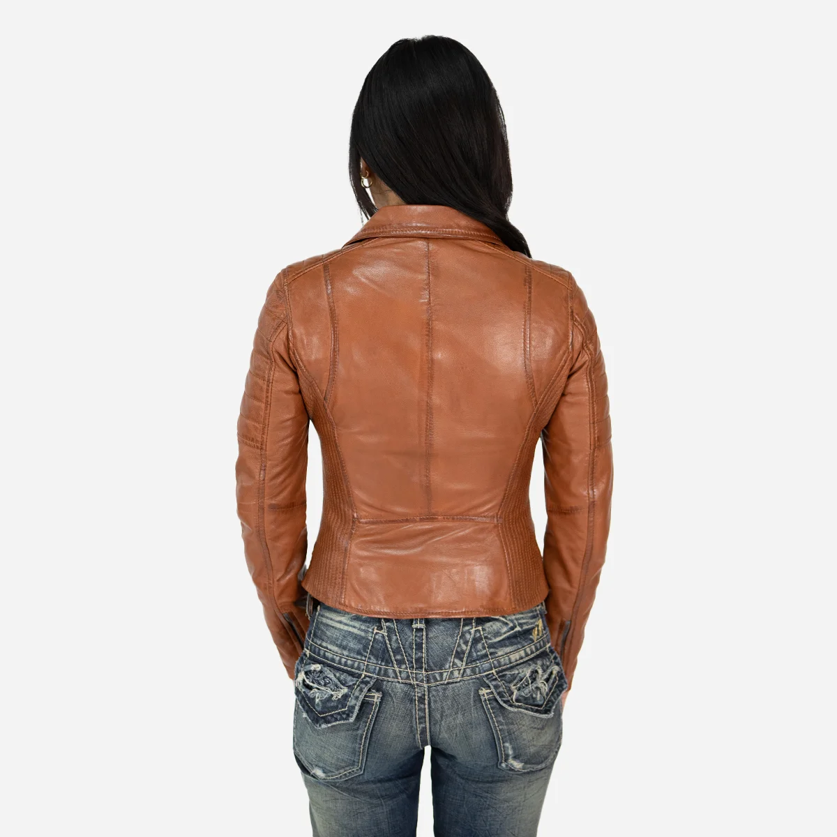 Ladies leather biker jacket brandy Perfecto BS - Image 4