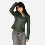 Ladies leather biker jacket green Perfecto BS