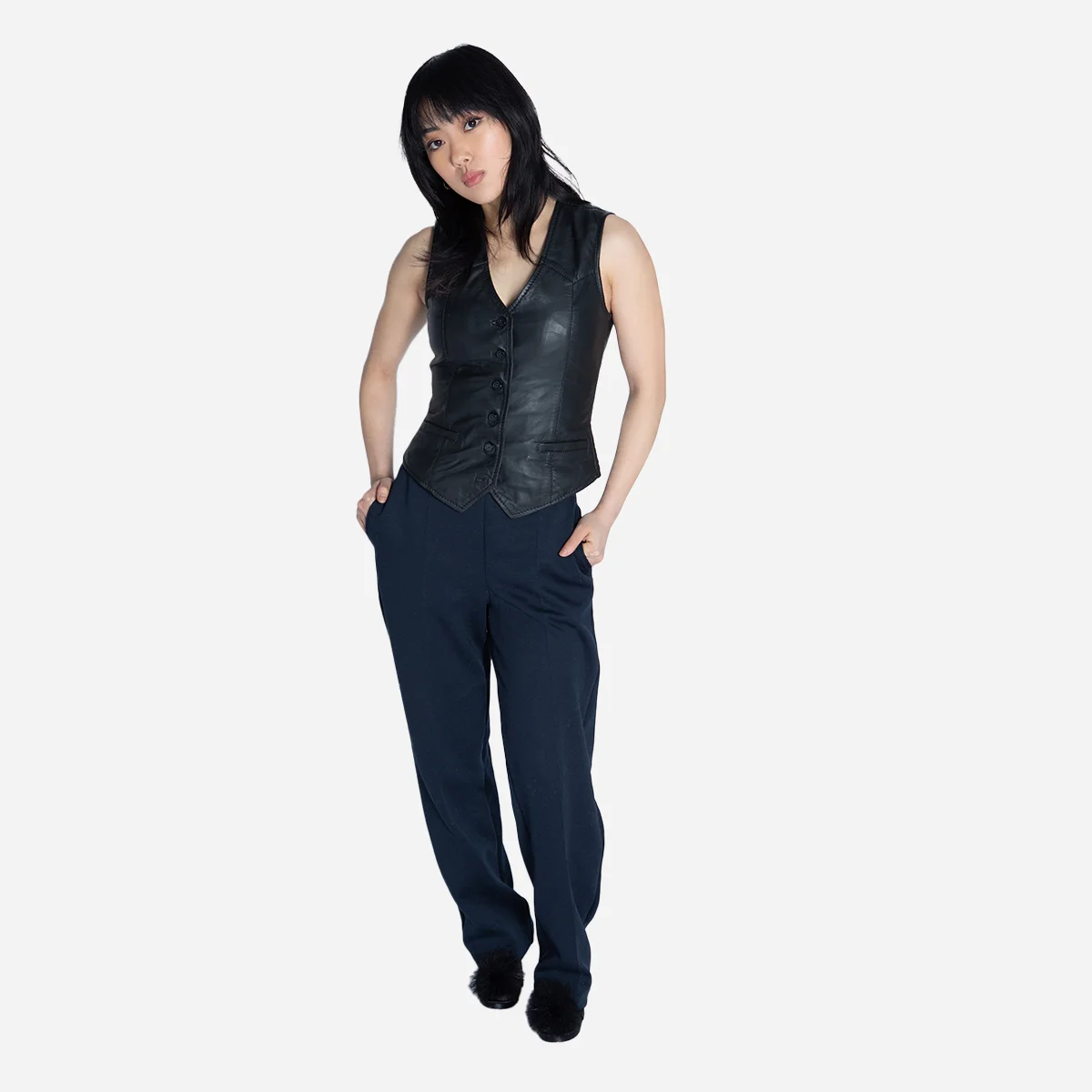 Women leather vest black Lady waistcoat - Image 4