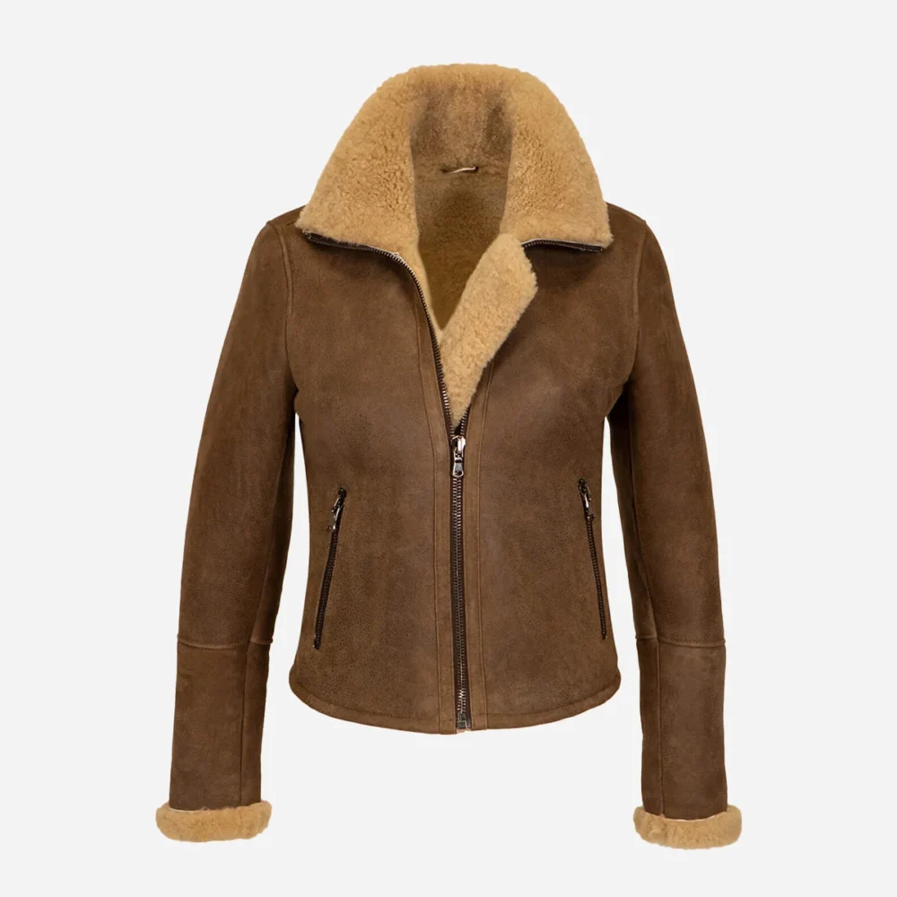Women's shearling coat cognac crop Kat