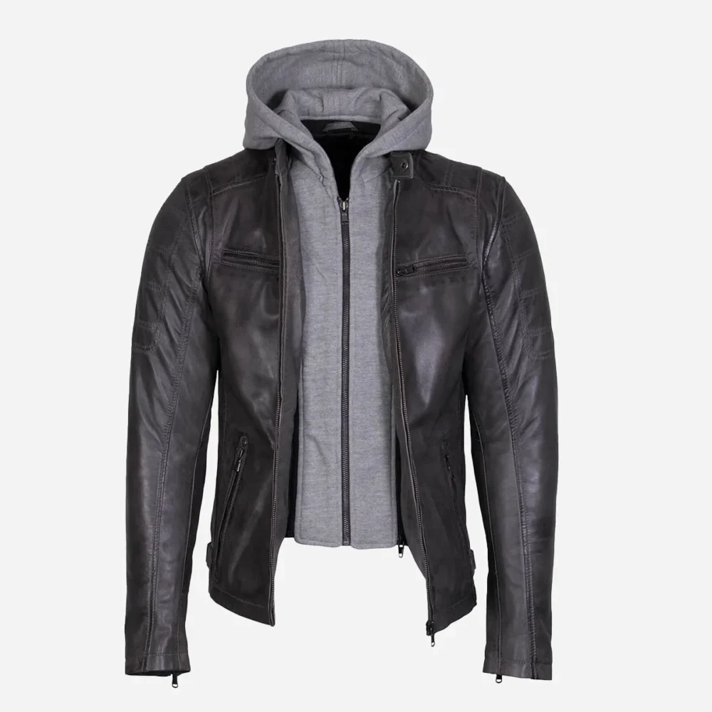 Mens leather jacket charcoal 9980