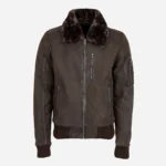 Mens Leather Lamb stonewash dark brown Bomber