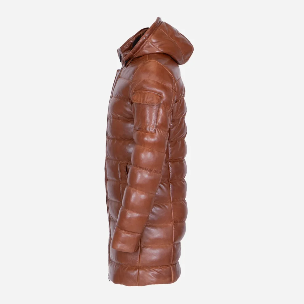Mens leather puffer jacket brandy Nick