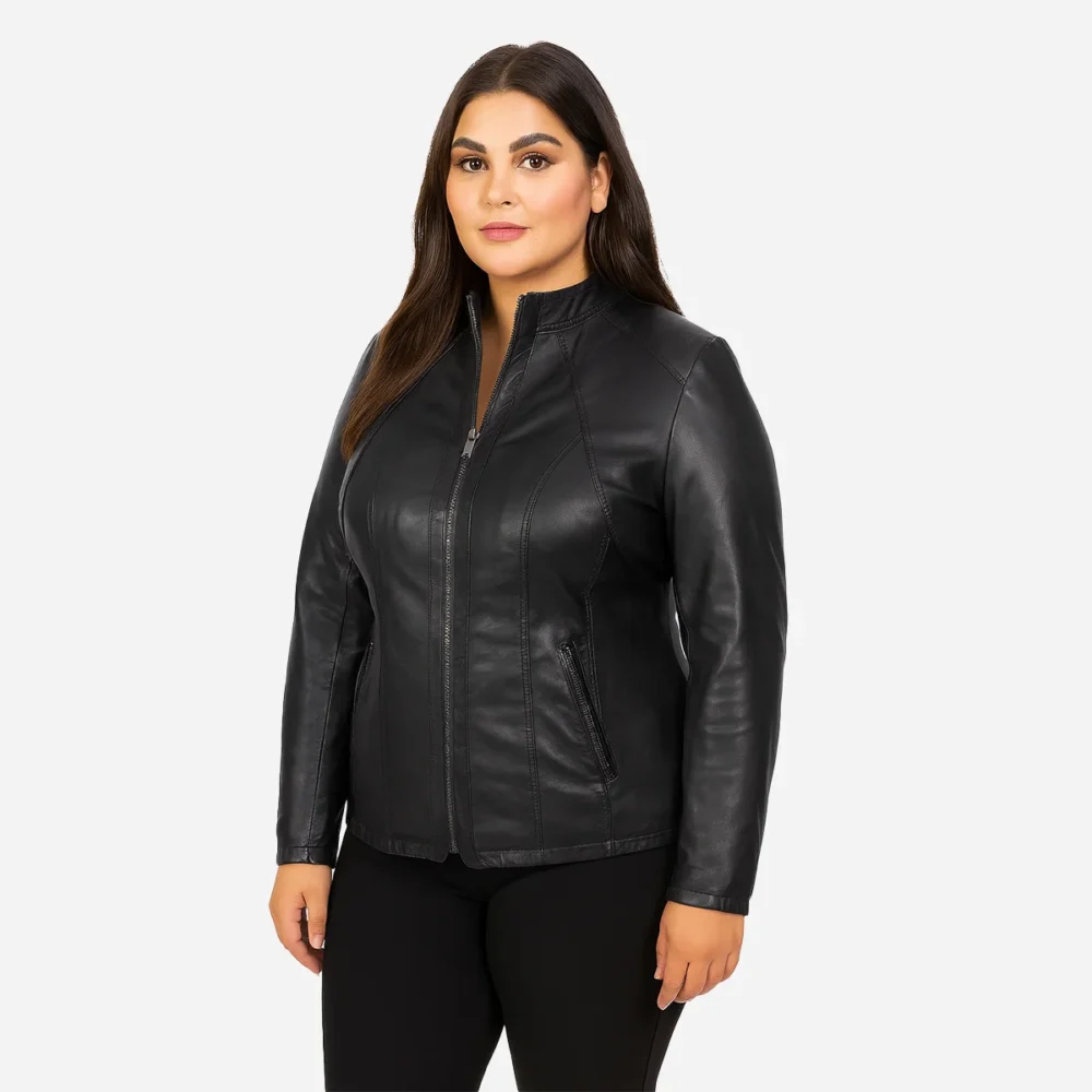 Womens leather plus size jacket black 998
