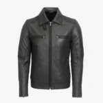 Men's hood leather jacket charcoal 9932
