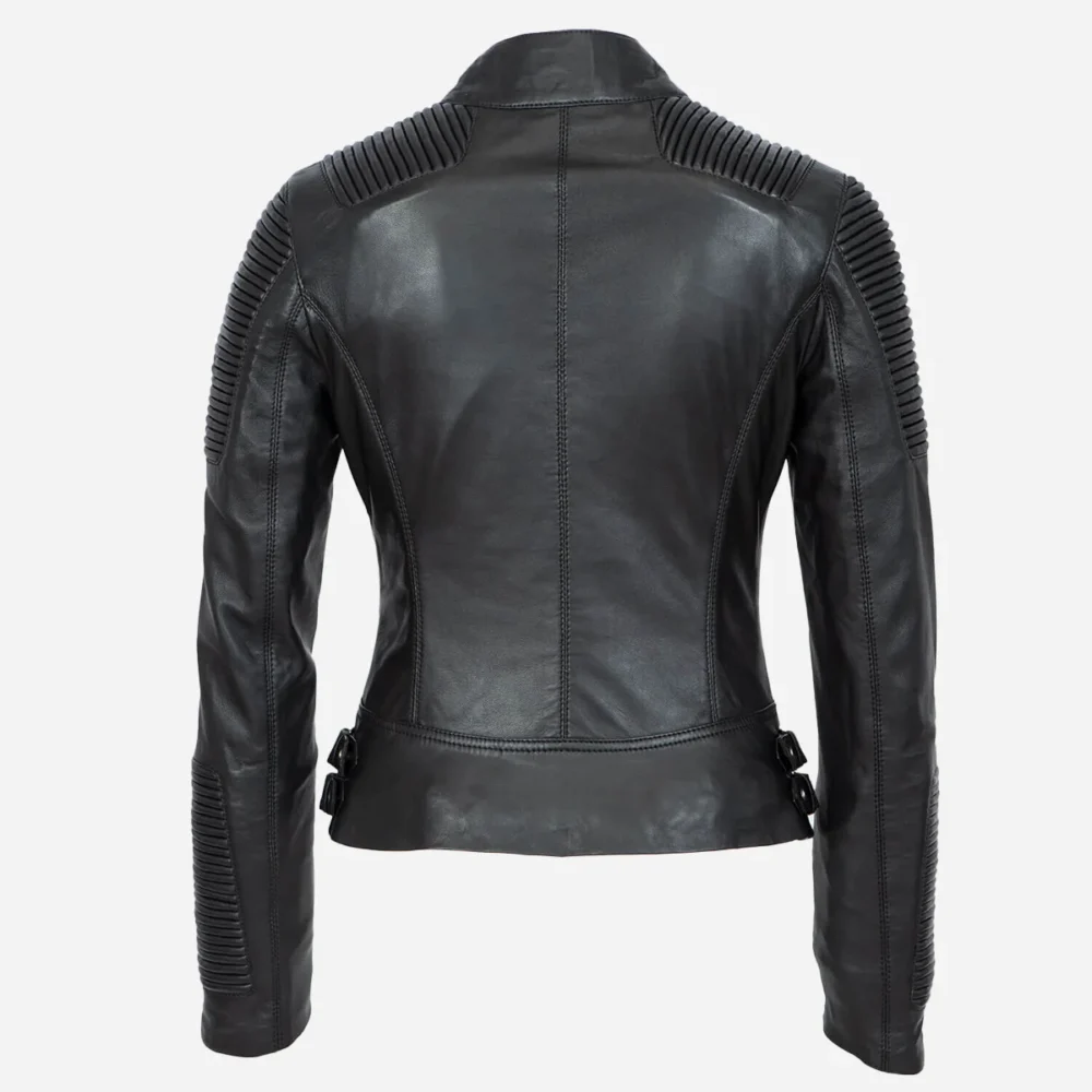Ladies leather biker jacket black Aqb
