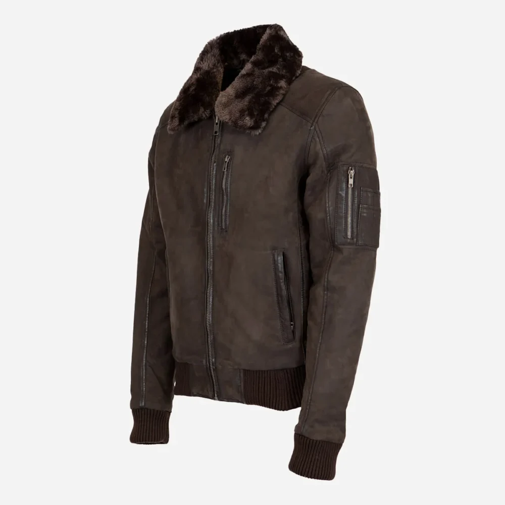 Mens Leather Lamb stonewash dark brown Bomber