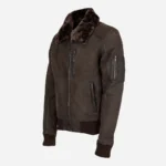 Mens Leather Lamb stonewash dark brown Bomber