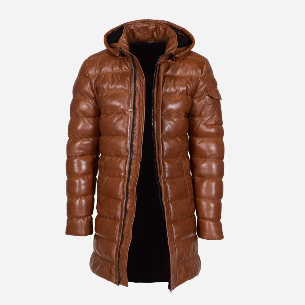 Mens leather puffer jacket brandy Nick