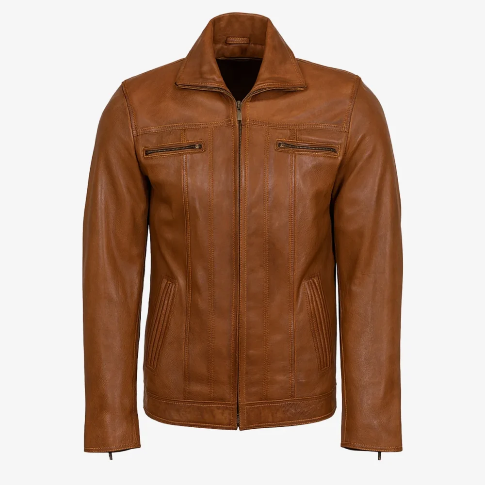 Mens leather jacket brandy Da004