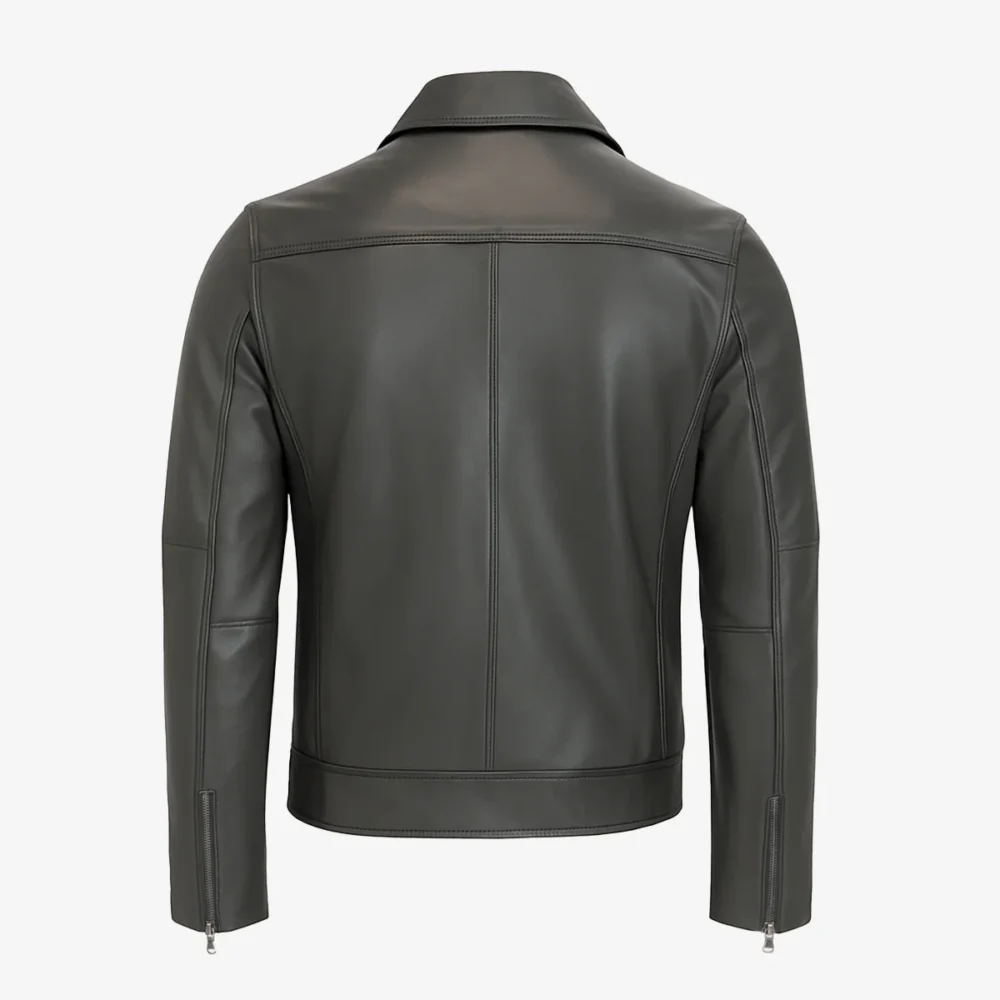Men's hood leather jacket charcoal 9932