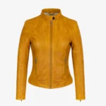 Womens warm leather hood jacket yellow GP
