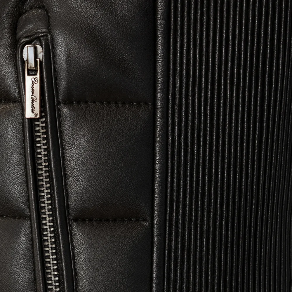Mens leather puffer black bodywarmer