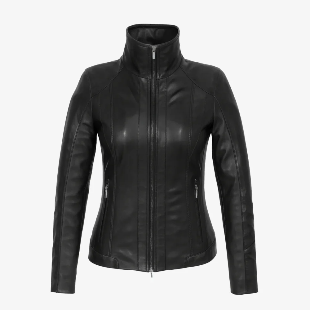 Womens leather jacket black Com 4