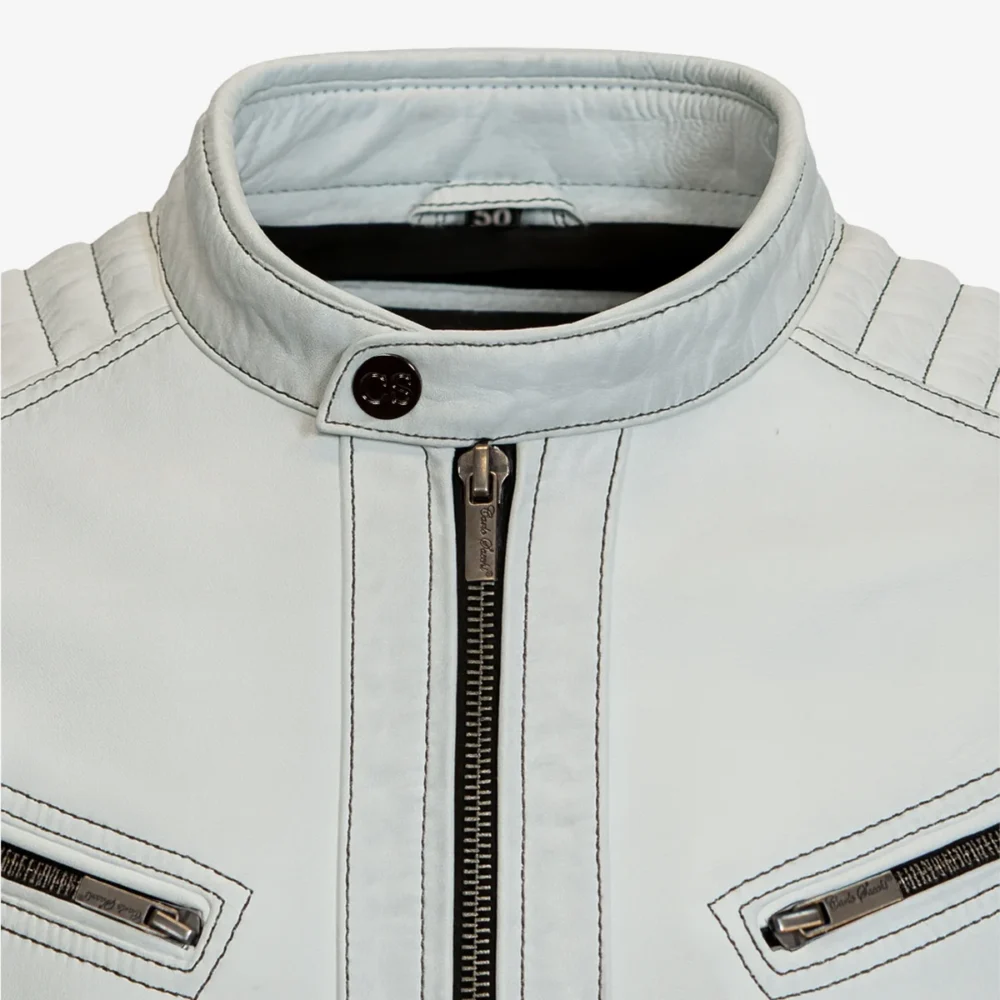 Men's leather jacket white 9948