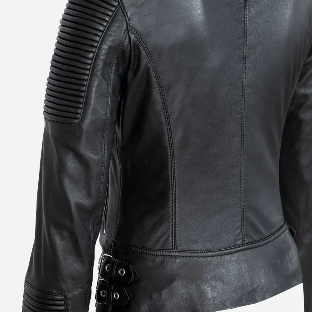 Ladies leather biker jacket black Aqb