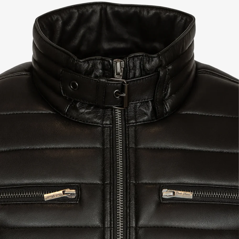 Mens leather puffer black bodywarmer