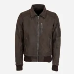 Mens Leather Lamb stonewash dark brown Bomber