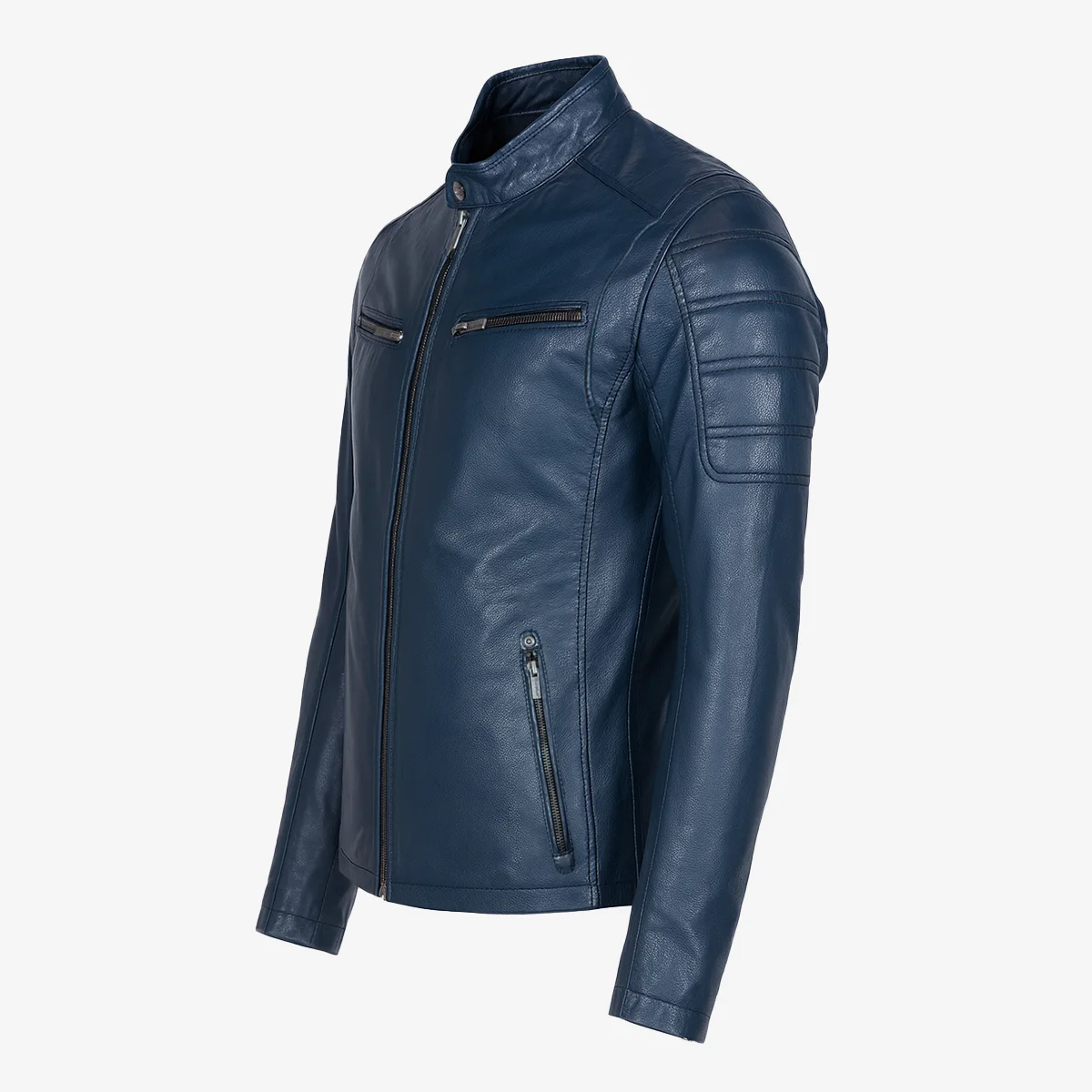 Mens leather jacket blue 9903 - Image 2