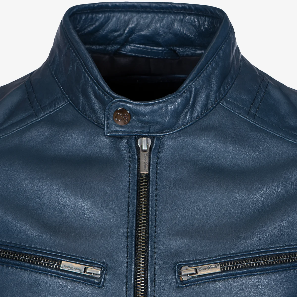 Mens leather jacket blue 9903 - Image 4