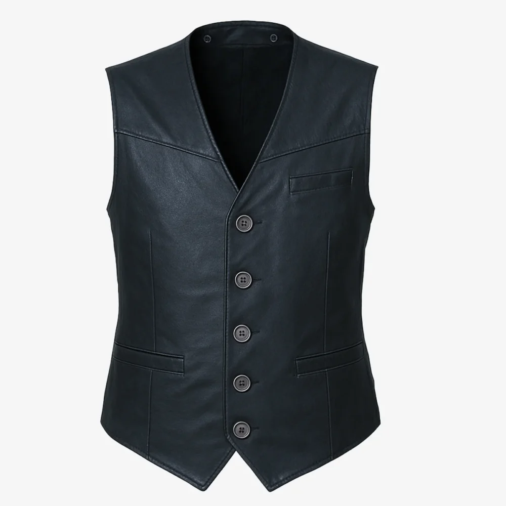Mens leather waistcoat black 9914
