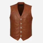 Mens leather waistcoat brandy 9914