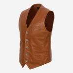 Mens leather waistcoat brandy 9914