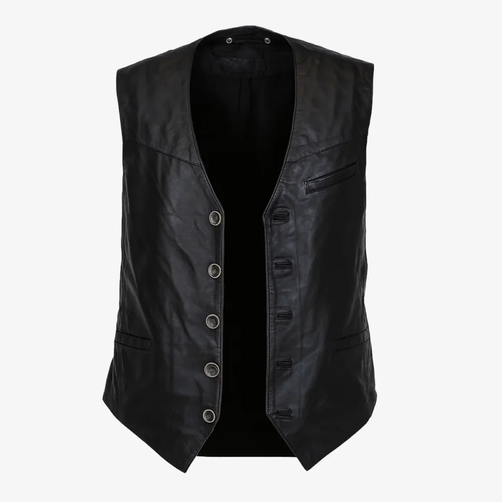 Mens leather waistcoat black 9914
