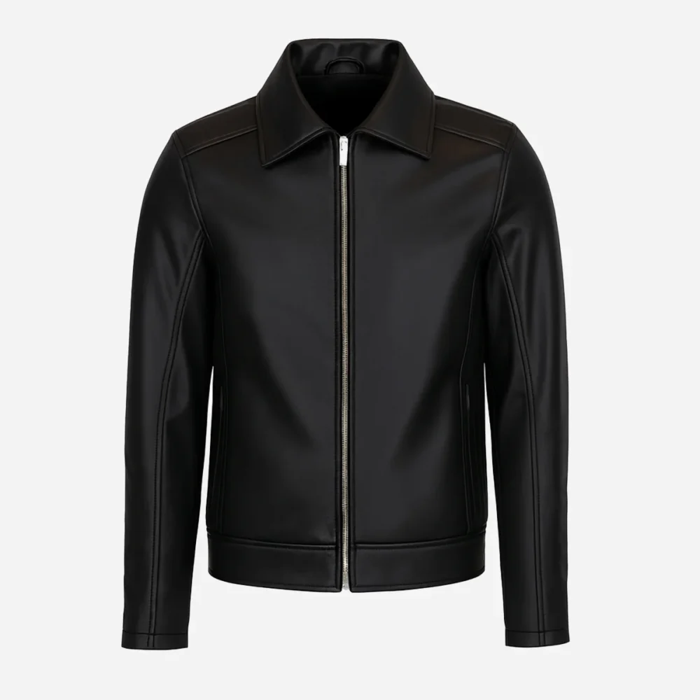 Mens classic leather jacket black 9932C