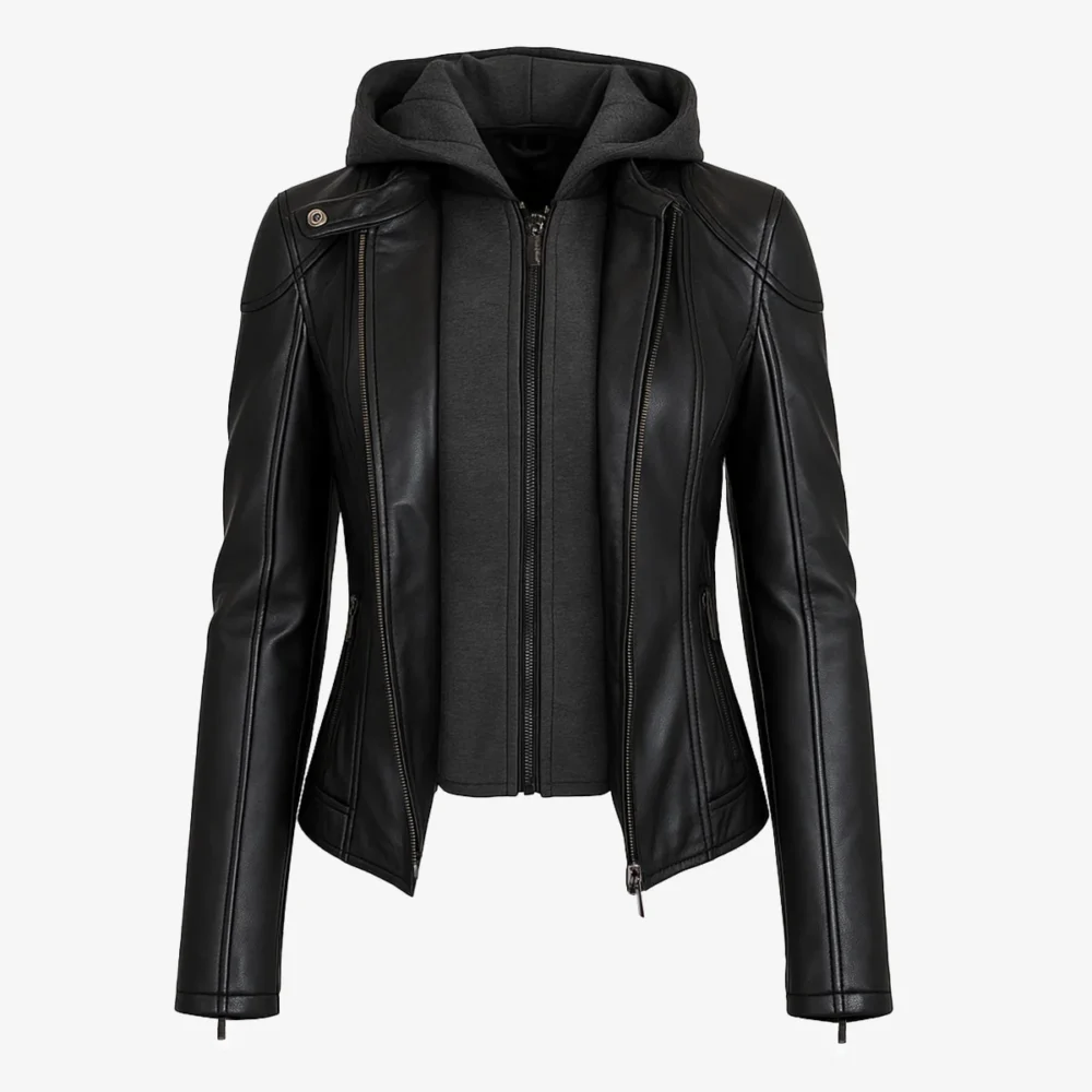 Ladies warm jacket with removable hood black GP