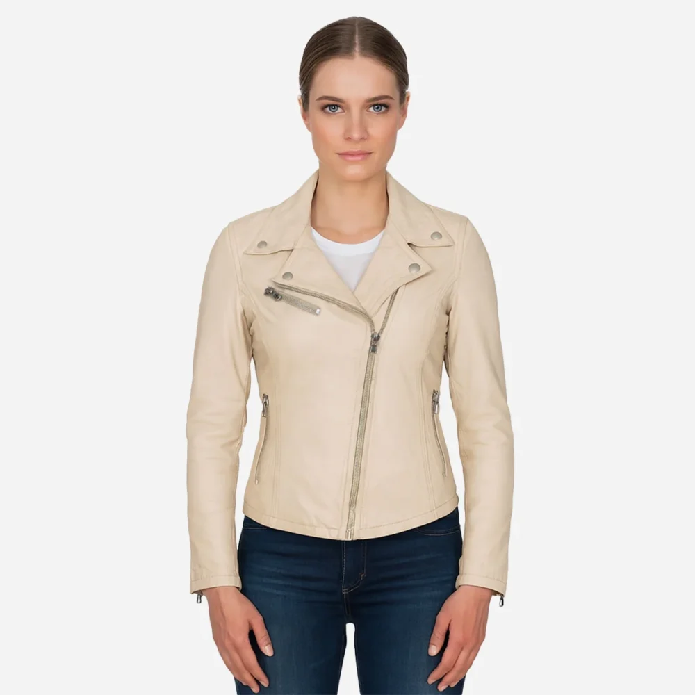 Ladies leather biker jacket light beige Perfecto 24