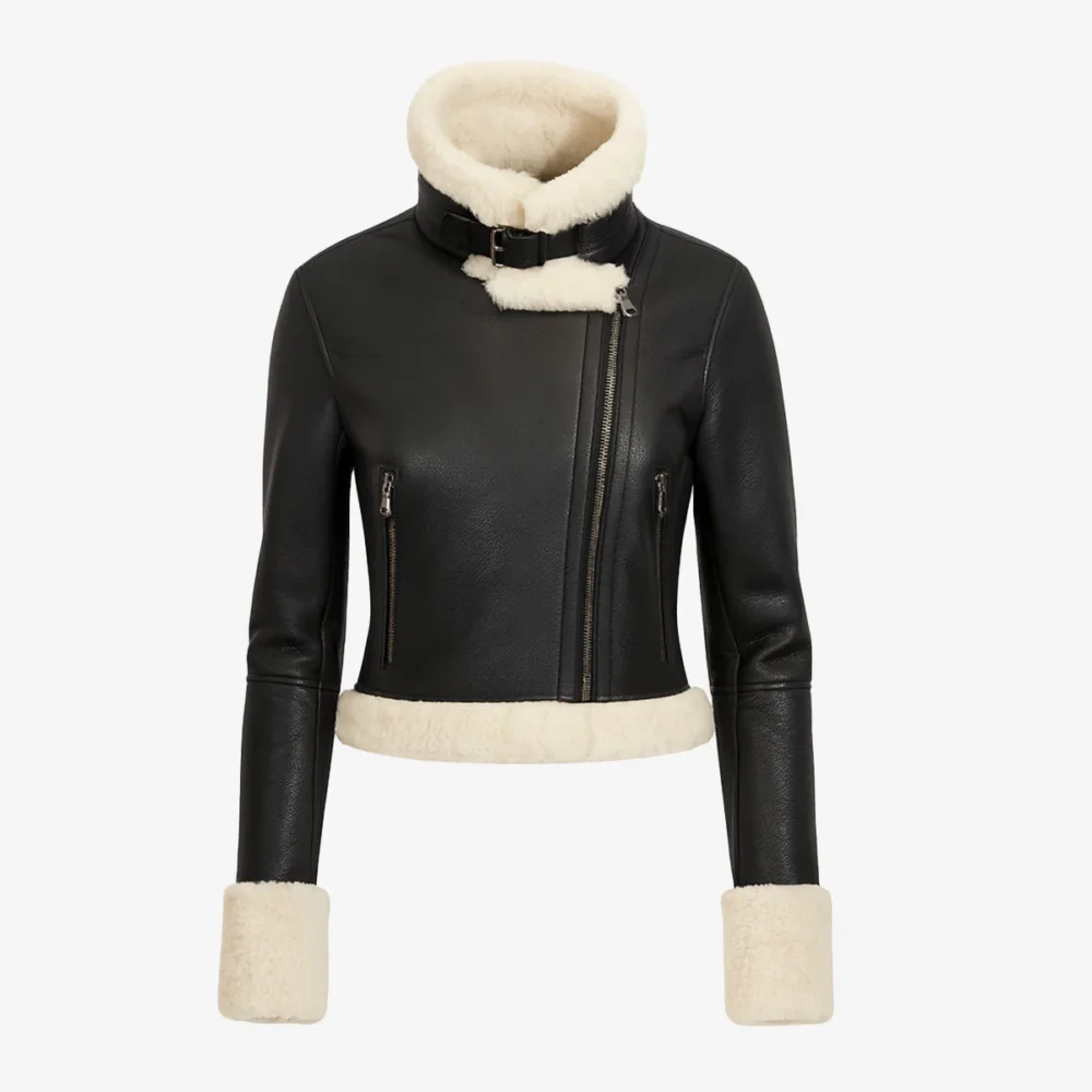 Lady shearling jacket black cropped Perfecto