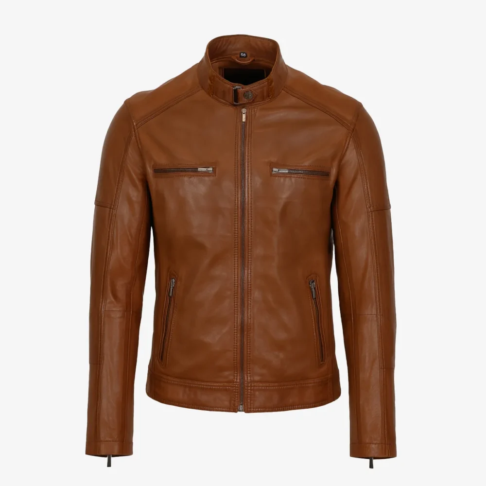 Mens leather jacket brandy N082