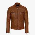 Mens leather jacket brandy N082