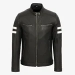 Men's leather biker jacket black Stripes